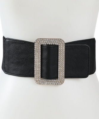 Big Square Rhinestone Buckle Point Fashion Stretch Belt BT320044 BLACK